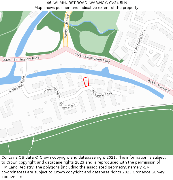 46, WILMHURST ROAD, WARWICK, CV34 5LN: Location map and indicative extent of plot