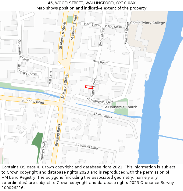 46, WOOD STREET, WALLINGFORD, OX10 0AX: Location map and indicative extent of plot
