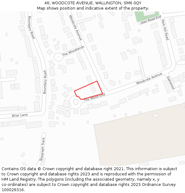 46, WOODCOTE AVENUE, WALLINGTON, SM6 0QY: Location map and indicative extent of plot