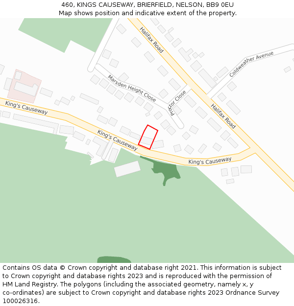 460, KINGS CAUSEWAY, BRIERFIELD, NELSON, BB9 0EU: Location map and indicative extent of plot