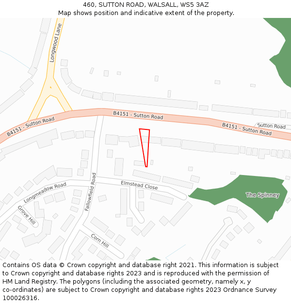 460, SUTTON ROAD, WALSALL, WS5 3AZ: Location map and indicative extent of plot