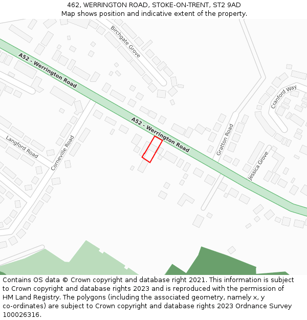 462, WERRINGTON ROAD, STOKE-ON-TRENT, ST2 9AD: Location map and indicative extent of plot