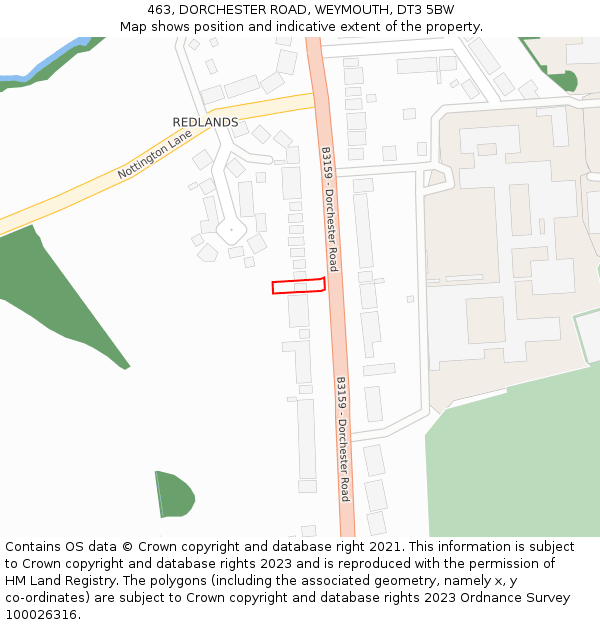 463, DORCHESTER ROAD, WEYMOUTH, DT3 5BW: Location map and indicative extent of plot