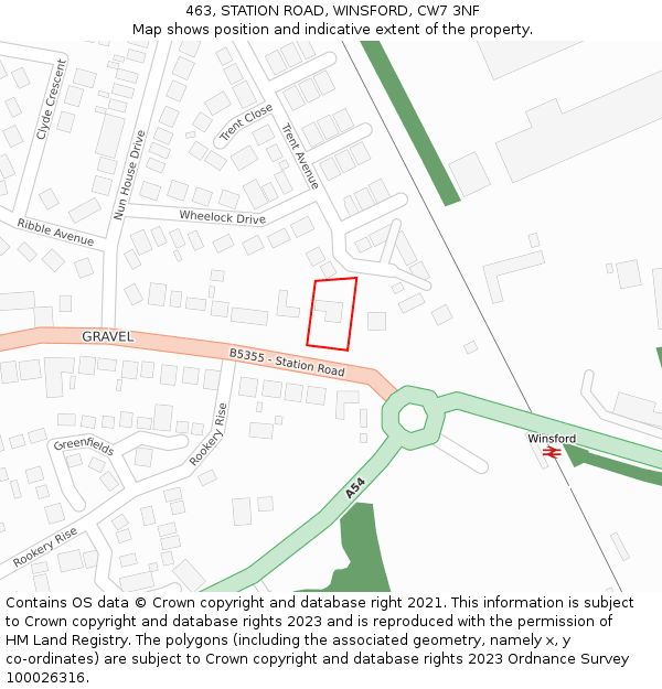463, STATION ROAD, WINSFORD, CW7 3NF: Location map and indicative extent of plot