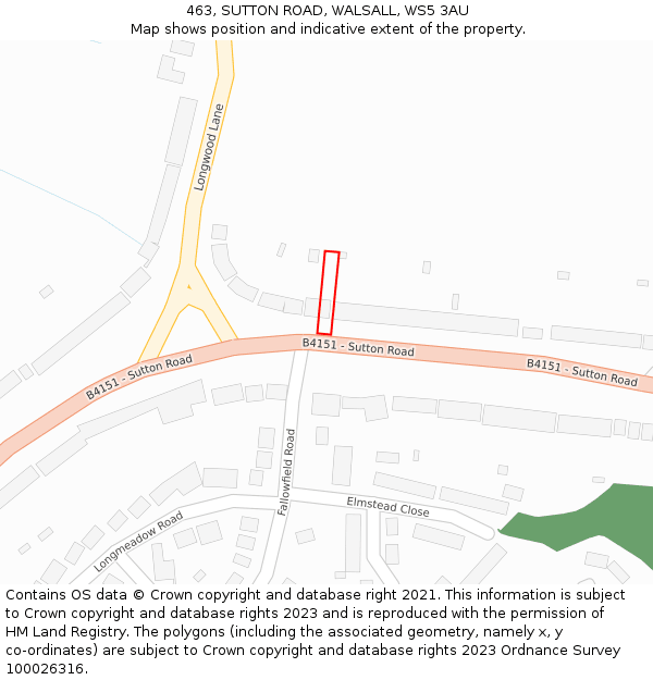 463, SUTTON ROAD, WALSALL, WS5 3AU: Location map and indicative extent of plot
