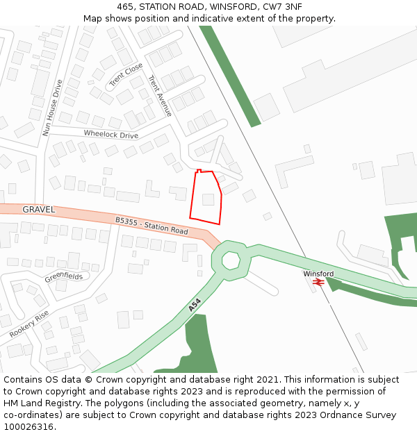 465, STATION ROAD, WINSFORD, CW7 3NF: Location map and indicative extent of plot