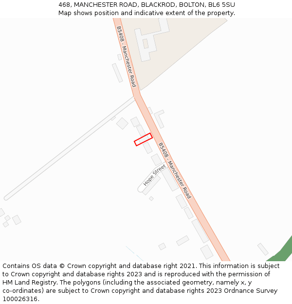 468, MANCHESTER ROAD, BLACKROD, BOLTON, BL6 5SU: Location map and indicative extent of plot