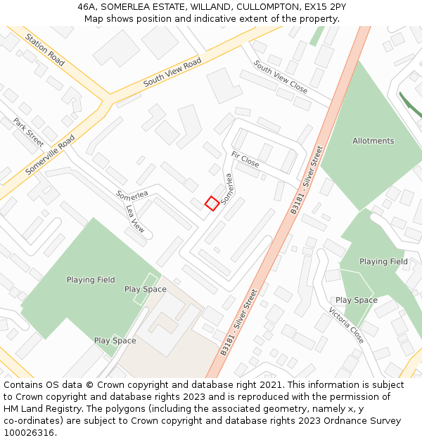 46A, SOMERLEA ESTATE, WILLAND, CULLOMPTON, EX15 2PY: Location map and indicative extent of plot