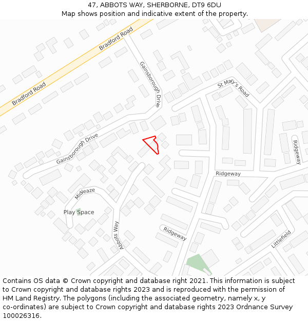 47, ABBOTS WAY, SHERBORNE, DT9 6DU: Location map and indicative extent of plot