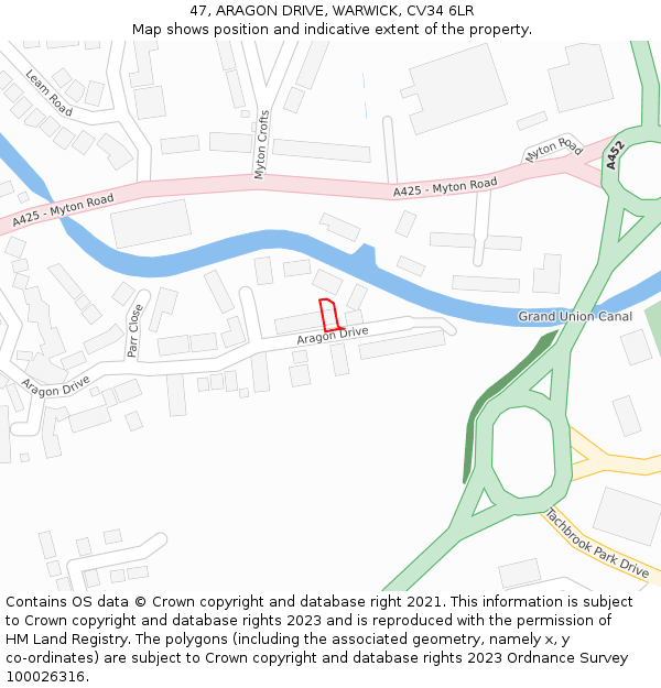 47, ARAGON DRIVE, WARWICK, CV34 6LR: Location map and indicative extent of plot