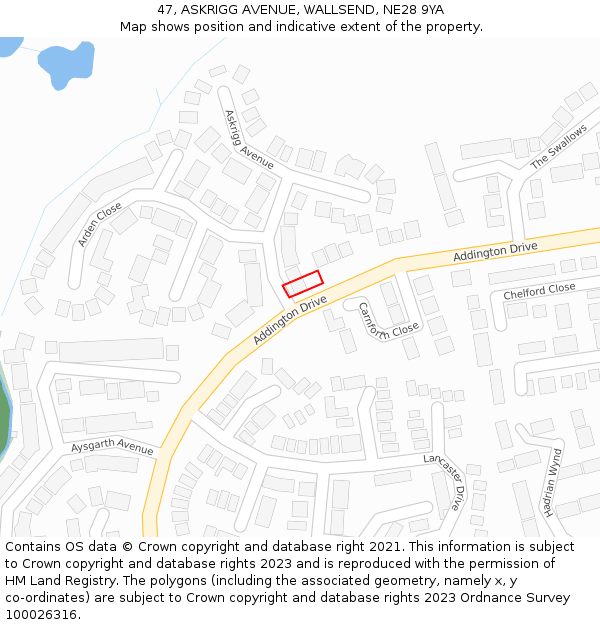 47, ASKRIGG AVENUE, WALLSEND, NE28 9YA: Location map and indicative extent of plot