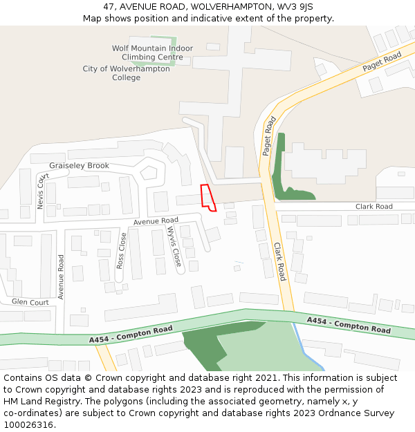 47, AVENUE ROAD, WOLVERHAMPTON, WV3 9JS: Location map and indicative extent of plot