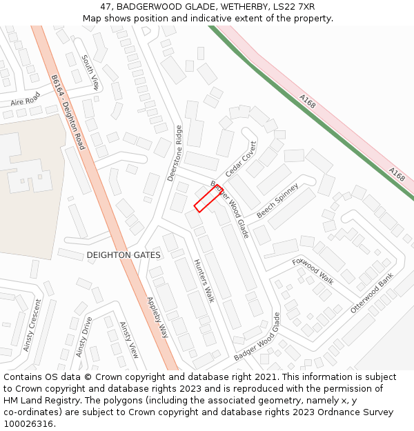 47, BADGERWOOD GLADE, WETHERBY, LS22 7XR: Location map and indicative extent of plot