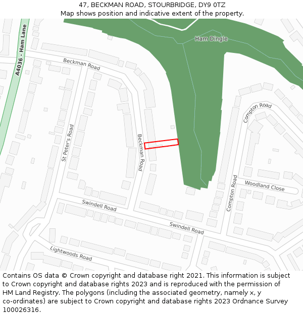 47, BECKMAN ROAD, STOURBRIDGE, DY9 0TZ: Location map and indicative extent of plot