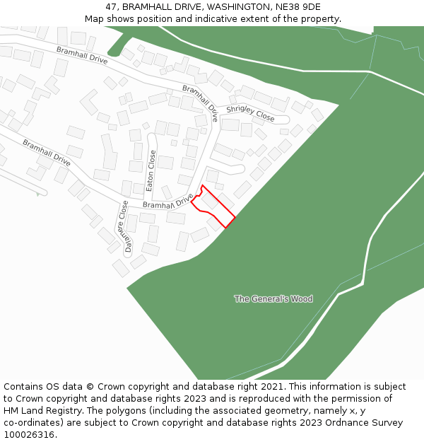 47, BRAMHALL DRIVE, WASHINGTON, NE38 9DE: Location map and indicative extent of plot