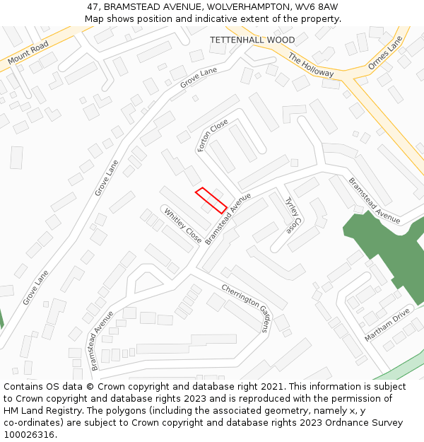 47, BRAMSTEAD AVENUE, WOLVERHAMPTON, WV6 8AW: Location map and indicative extent of plot