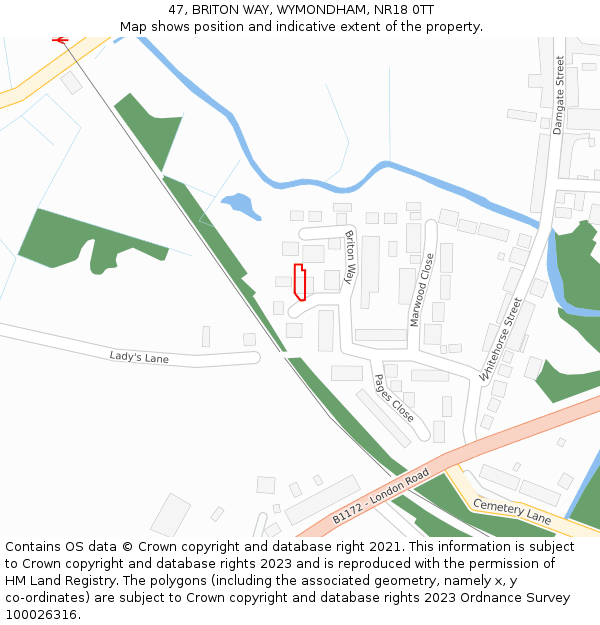 47, BRITON WAY, WYMONDHAM, NR18 0TT: Location map and indicative extent of plot