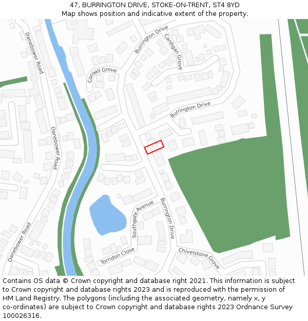 47, BURRINGTON DRIVE, STOKE-ON-TRENT, ST4 8YD: Location map and indicative extent of plot