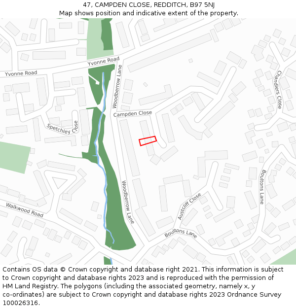 47, CAMPDEN CLOSE, REDDITCH, B97 5NJ: Location map and indicative extent of plot