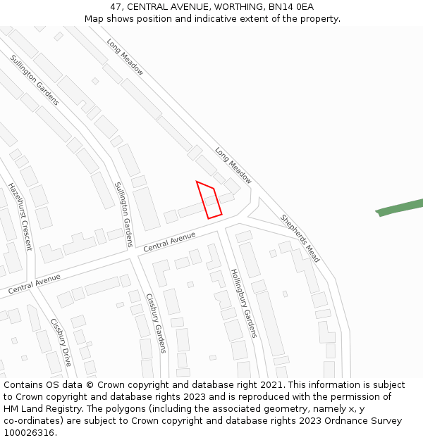 47, CENTRAL AVENUE, WORTHING, BN14 0EA: Location map and indicative extent of plot