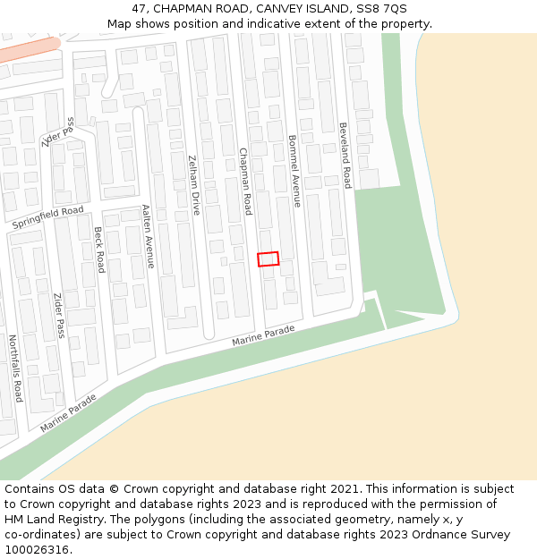 47, CHAPMAN ROAD, CANVEY ISLAND, SS8 7QS: Location map and indicative extent of plot