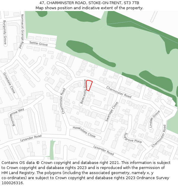 47, CHARMINSTER ROAD, STOKE-ON-TRENT, ST3 7TB: Location map and indicative extent of plot