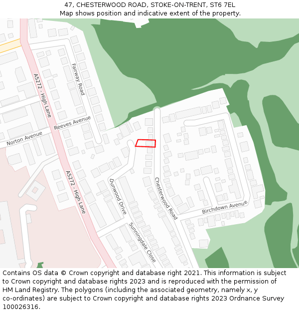 47, CHESTERWOOD ROAD, STOKE-ON-TRENT, ST6 7EL: Location map and indicative extent of plot