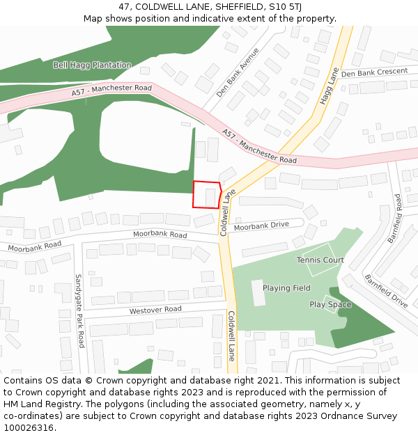 47, COLDWELL LANE, SHEFFIELD, S10 5TJ: Location map and indicative extent of plot