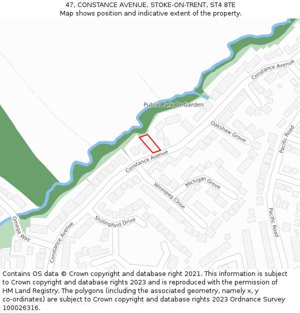 47, CONSTANCE AVENUE, STOKE-ON-TRENT, ST4 8TE: Location map and indicative extent of plot