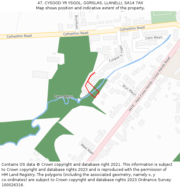 47, CYSGOD YR YSGOL, GORSLAS, LLANELLI, SA14 7AX: Location map and indicative extent of plot