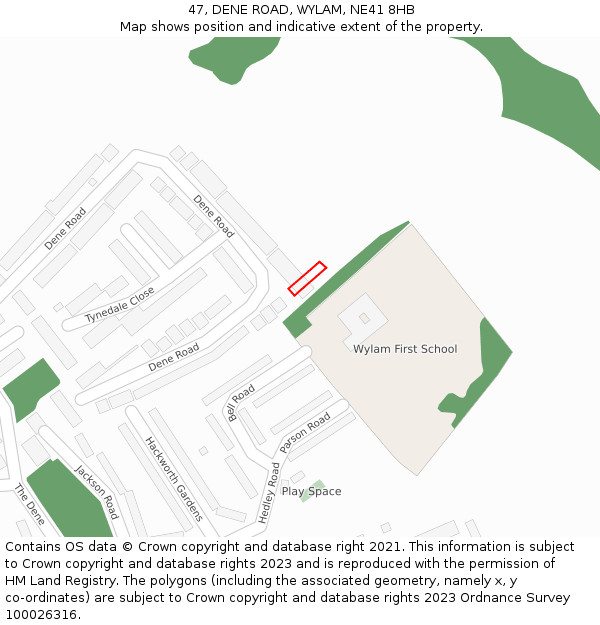 47, DENE ROAD, WYLAM, NE41 8HB: Location map and indicative extent of plot