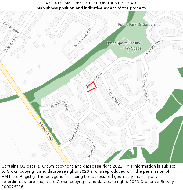 47, DURHAM DRIVE, STOKE-ON-TRENT, ST3 4TG: Location map and indicative extent of plot