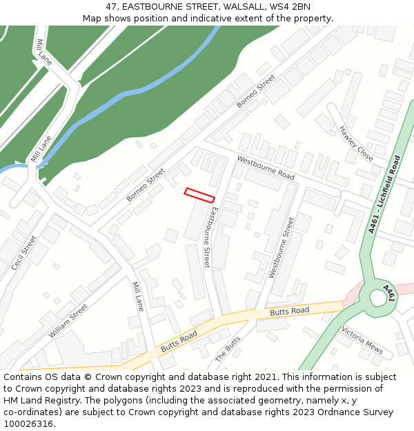 47, EASTBOURNE STREET, WALSALL, WS4 2BN: Location map and indicative extent of plot