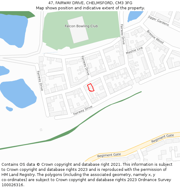 47, FAIRWAY DRIVE, CHELMSFORD, CM3 3FG: Location map and indicative extent of plot