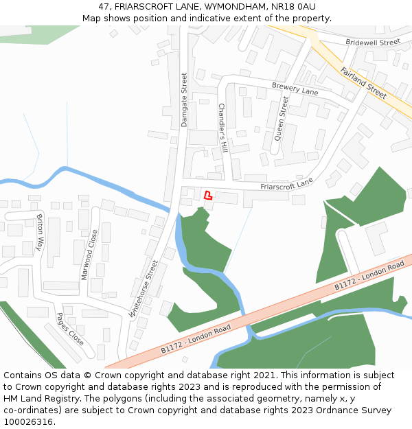 47, FRIARSCROFT LANE, WYMONDHAM, NR18 0AU: Location map and indicative extent of plot