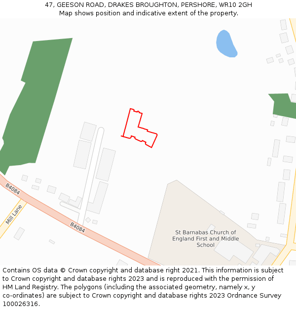 47, GEESON ROAD, DRAKES BROUGHTON, PERSHORE, WR10 2GH: Location map and indicative extent of plot