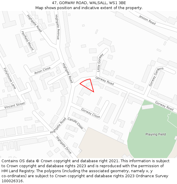 47, GORWAY ROAD, WALSALL, WS1 3BE: Location map and indicative extent of plot