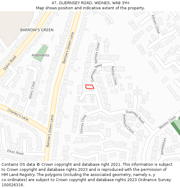 47, GUERNSEY ROAD, WIDNES, WA8 3YH: Location map and indicative extent of plot