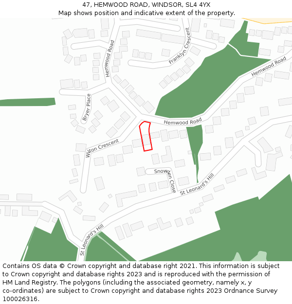 47, HEMWOOD ROAD, WINDSOR, SL4 4YX: Location map and indicative extent of plot