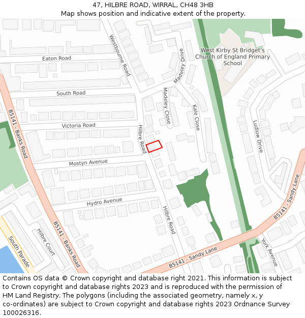 47, HILBRE ROAD, WIRRAL, CH48 3HB: Location map and indicative extent of plot