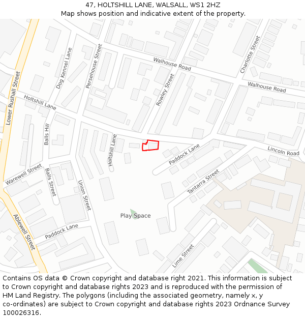 47, HOLTSHILL LANE, WALSALL, WS1 2HZ: Location map and indicative extent of plot