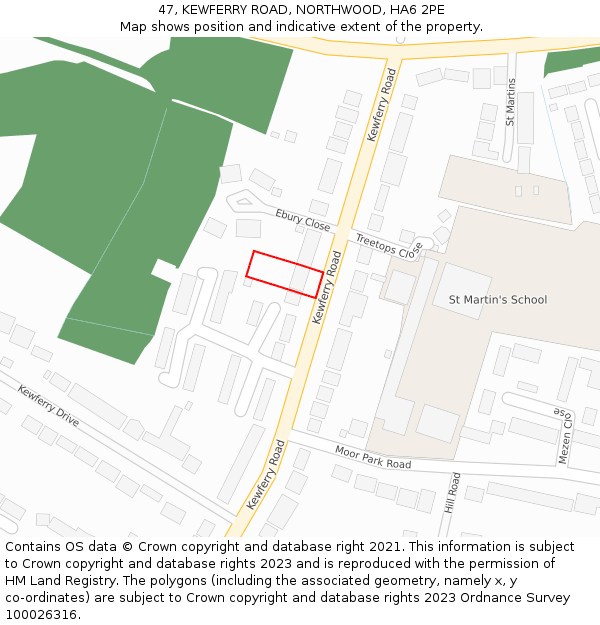 47, KEWFERRY ROAD, NORTHWOOD, HA6 2PE: Location map and indicative extent of plot