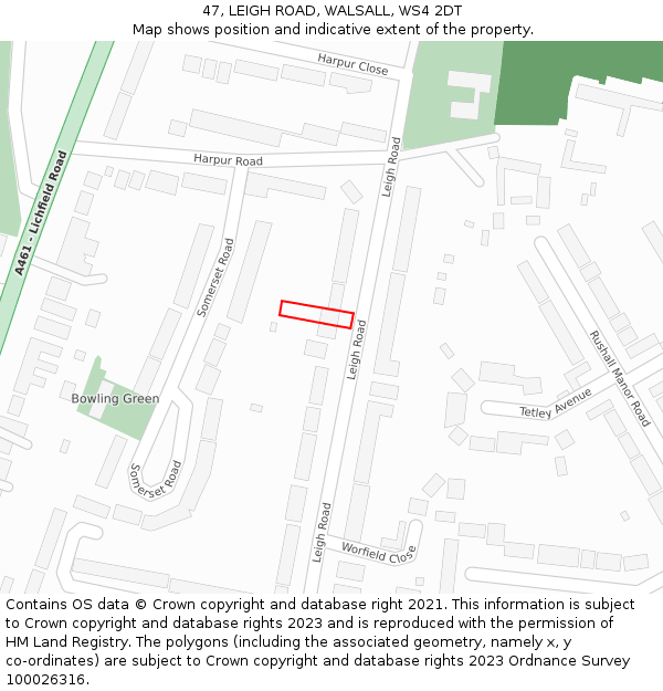 47, LEIGH ROAD, WALSALL, WS4 2DT: Location map and indicative extent of plot