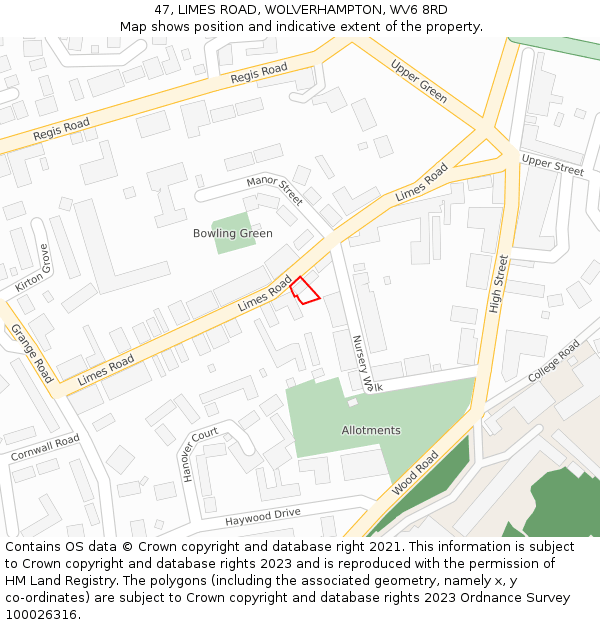 47, LIMES ROAD, WOLVERHAMPTON, WV6 8RD: Location map and indicative extent of plot