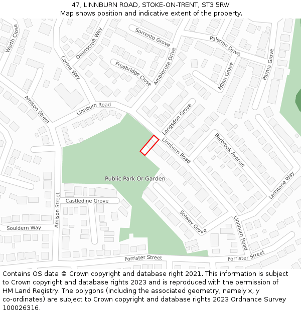 47, LINNBURN ROAD, STOKE-ON-TRENT, ST3 5RW: Location map and indicative extent of plot