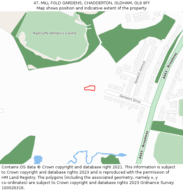 47, MILL FOLD GARDENS, CHADDERTON, OLDHAM, OL9 9FY: Location map and indicative extent of plot