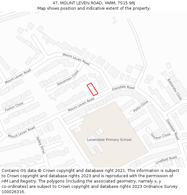 47, MOUNT LEVEN ROAD, YARM, TS15 9RJ: Location map and indicative extent of plot