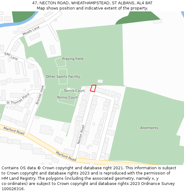 47, NECTON ROAD, WHEATHAMPSTEAD, ST ALBANS, AL4 8AT: Location map and indicative extent of plot