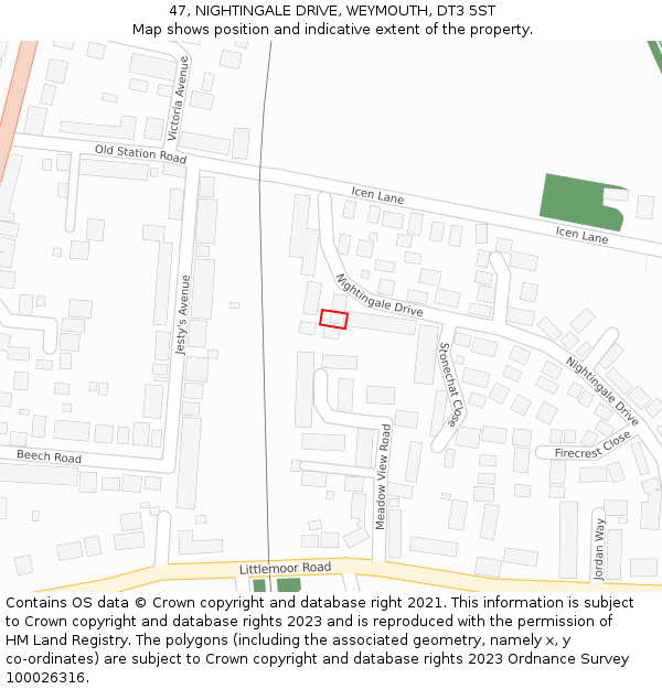 47, NIGHTINGALE DRIVE, WEYMOUTH, DT3 5ST: Location map and indicative extent of plot