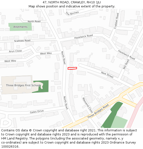 47, NORTH ROAD, CRAWLEY, RH10 1JU: Location map and indicative extent of plot